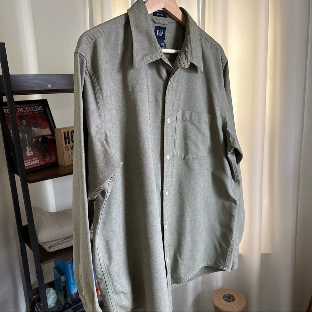 Gap Men’s Relaxed Fit Men’s Cotton Button Up Green Shirt Size M - Picture 3 of 8